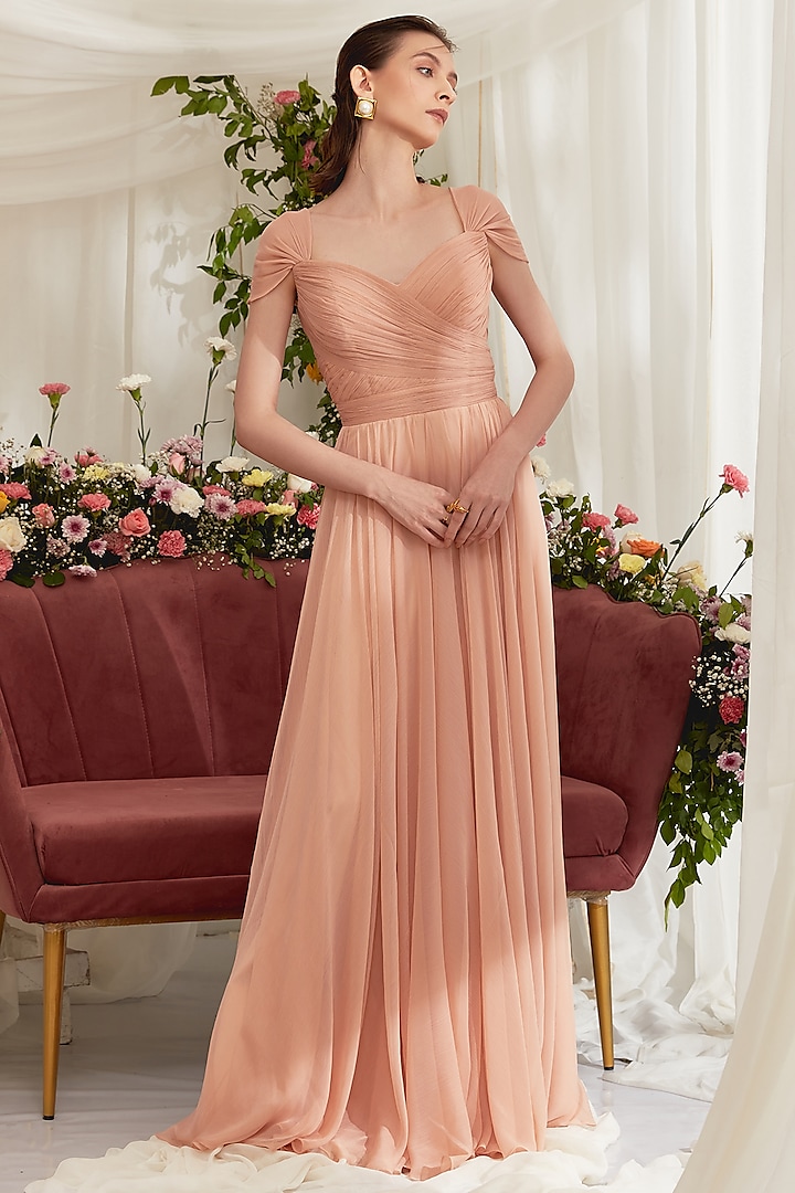Nude Peach Luxury Chiffon Gown by Zosia