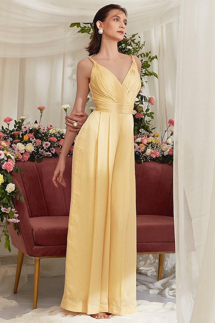 Sunlight Yellow Box Pleated Jumpsuit by Zosia