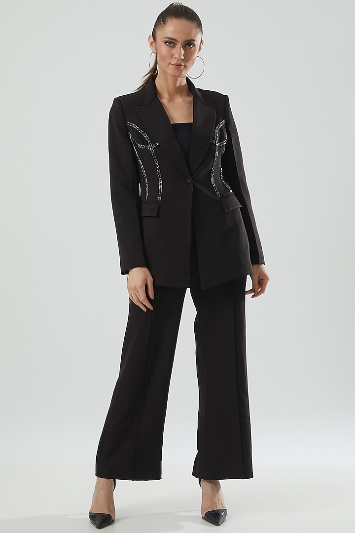 Black Hand Embellished Blazer Set by Zosia at Pernia's Pop Up Shop