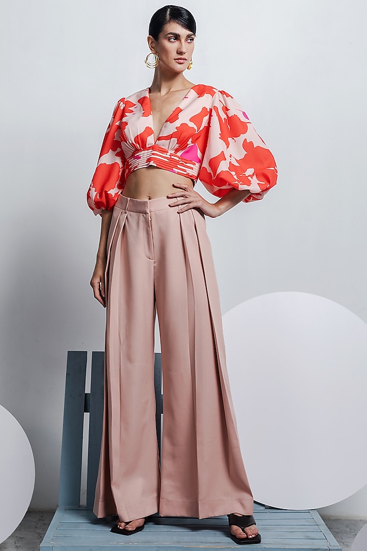 Orange & Nude Polyester Co-Ord Set by Zosia