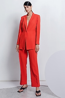 Burnt Orange Banana Polyester Pant Set by Zosia-PANT SUITS & CO-ORD SETS