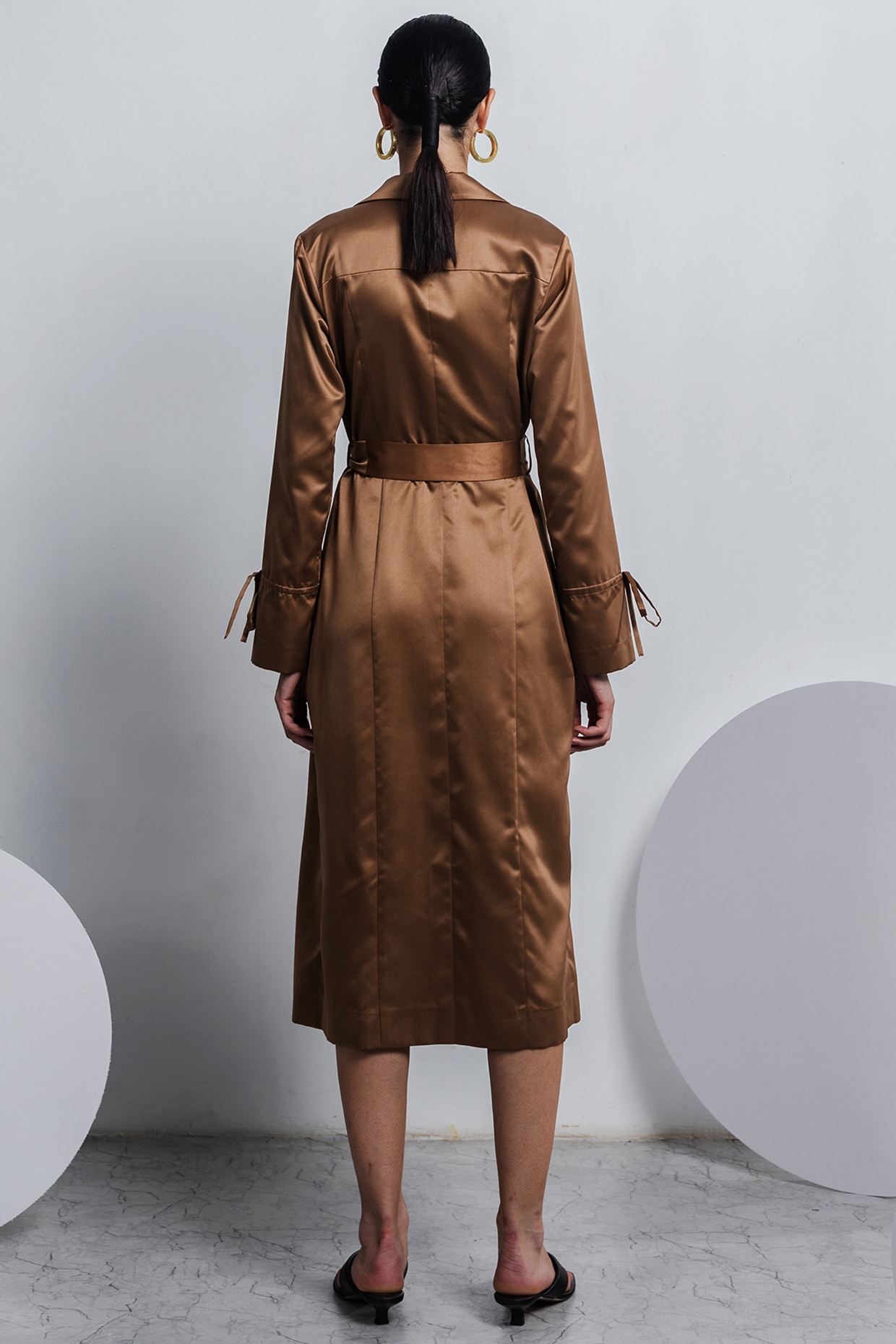 Brown Twill Satin Trench Coat