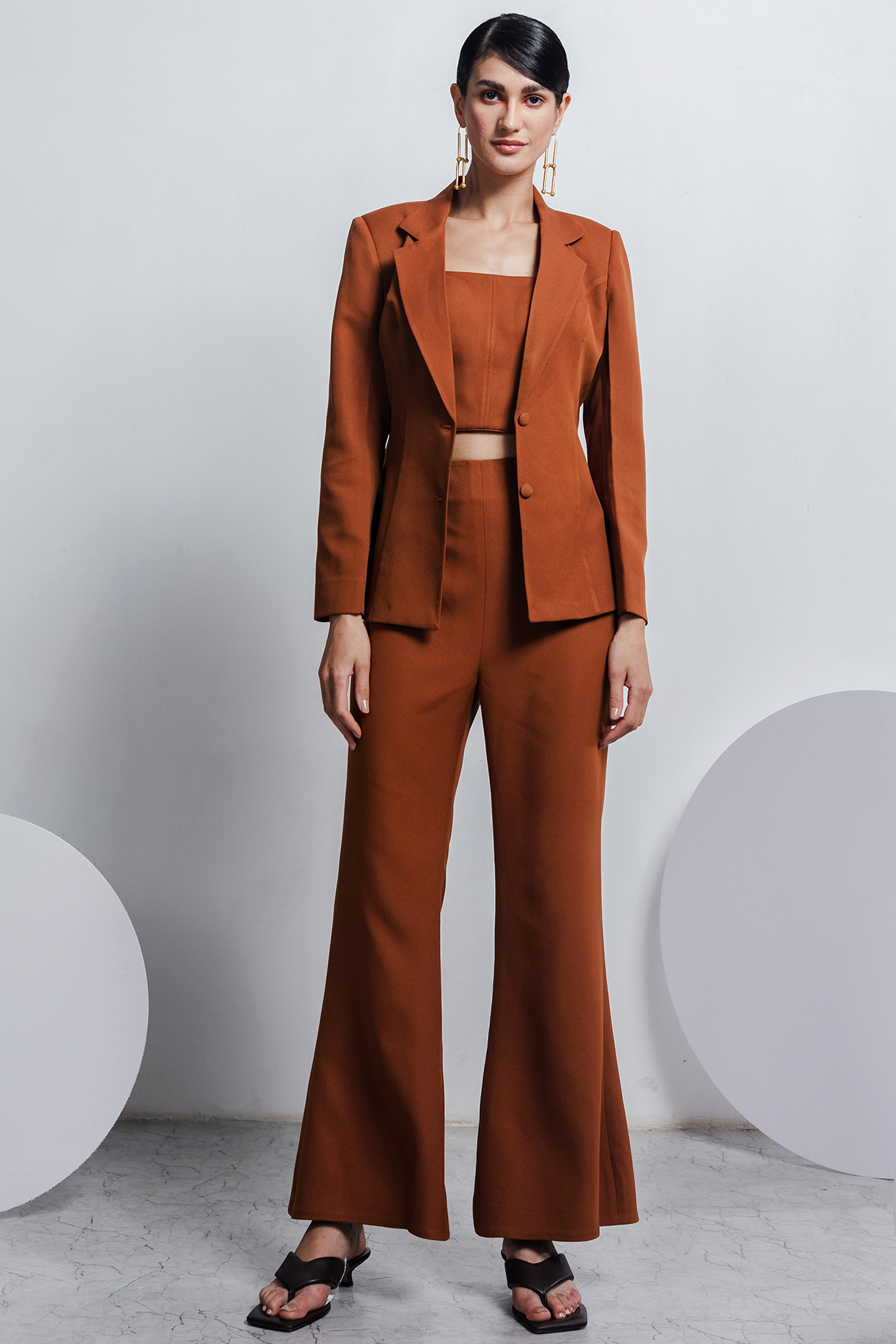 Brown Banana Crepe Pant Set by Zosia at Pernia's Pop Up Shop