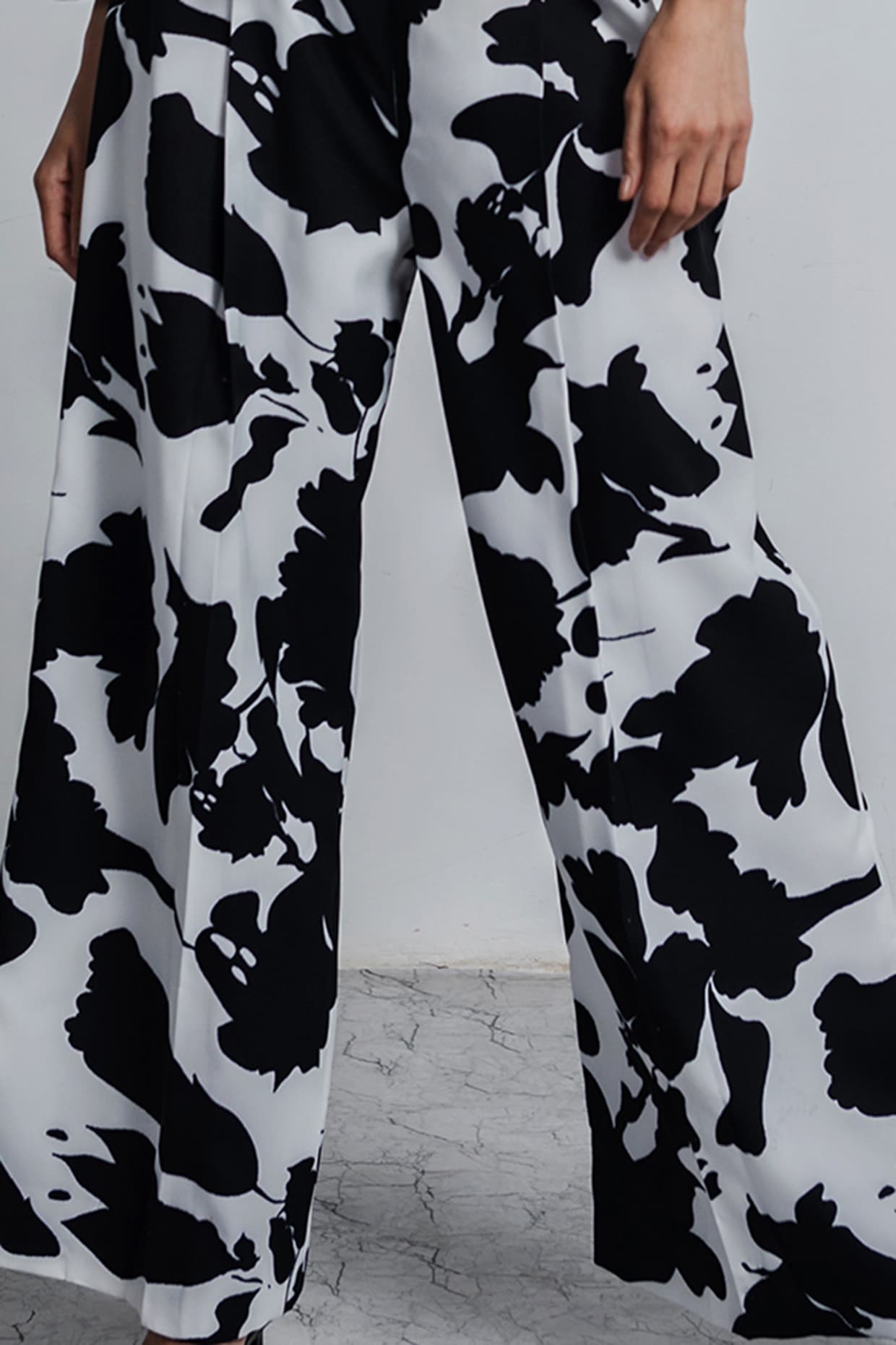 Joey Palazzo Trousers in Abstract White on Black Leopard  Dancing Leopard
