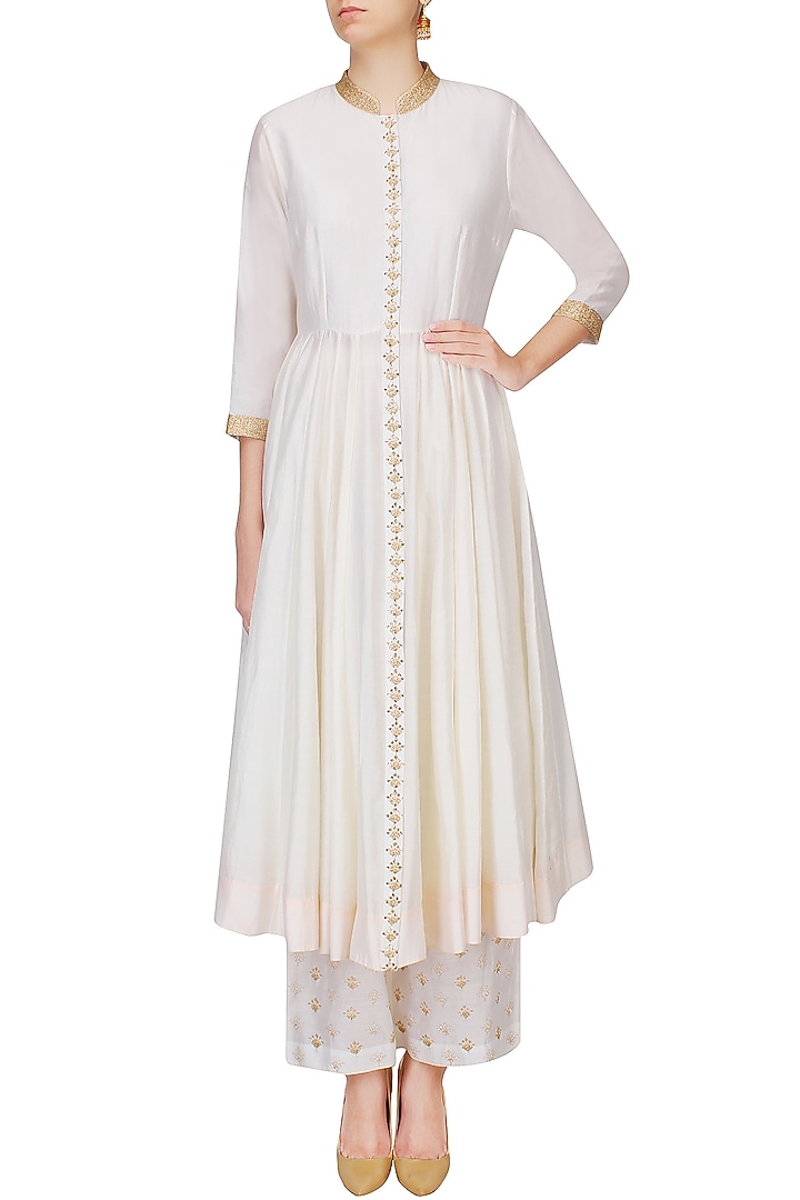 Ivory badla work afghani jacket with wide leg pants available only at Pernia's Pop Up Shop.