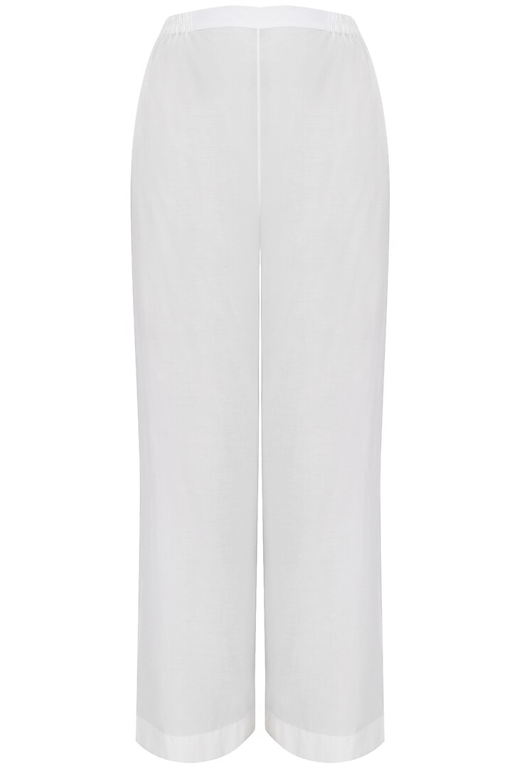 Ivory and pink badla work asymmetric kaftan with wide leg pants available only at Pernia's Pop Up Shop.