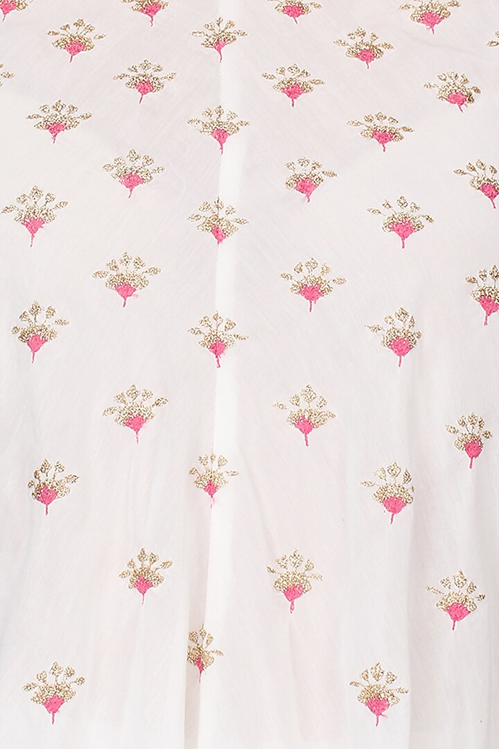 Ivory and pink badla work asymmetric kaftan with wide leg pants available only at Pernia's Pop Up Shop.