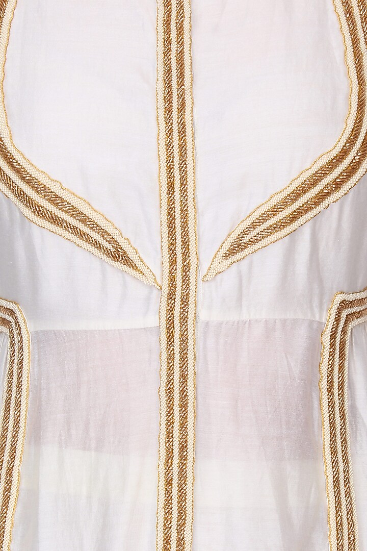 Ivory pearl embroidered pleated afghani jacket with ivory wide leg pants available only at Pernia's Pop Up Shop.