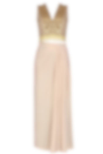Gold Blush Handcut Motifs Crop Top and Skirt Set by Zoraya