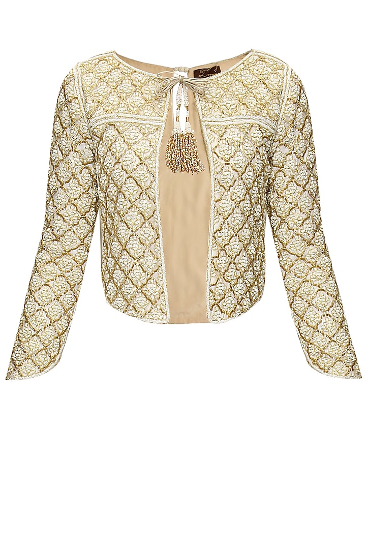 Ivory Pearl Jacket with Front Tassel Tie-Up by Zoraya