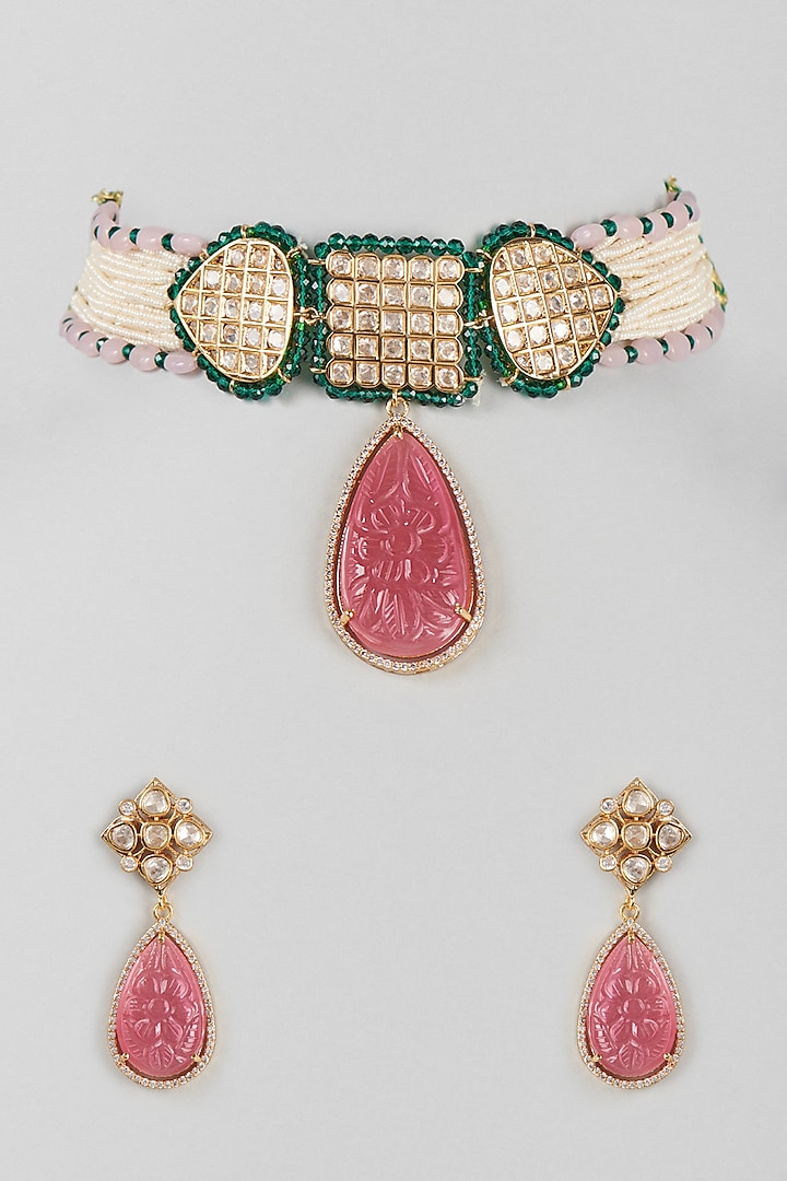 Gold Finish Choker Necklace Set by Zarconn