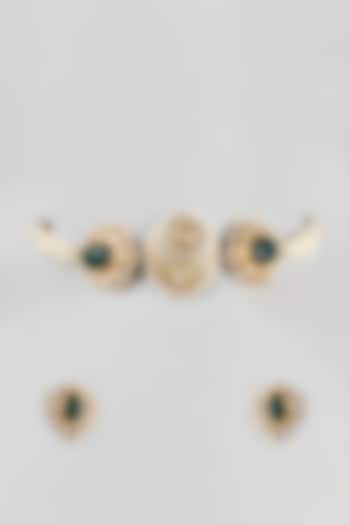 Gold Finish Enameled Choker Necklace Set by Zarconn