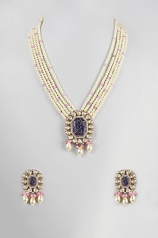 Two Tone Finish Pearl Necklace Set by Zarconn
