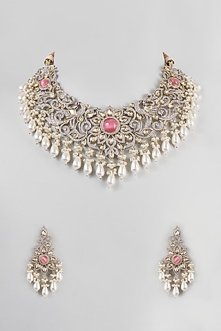 Two Tone Finish Filigree Necklace Set by Zarconn