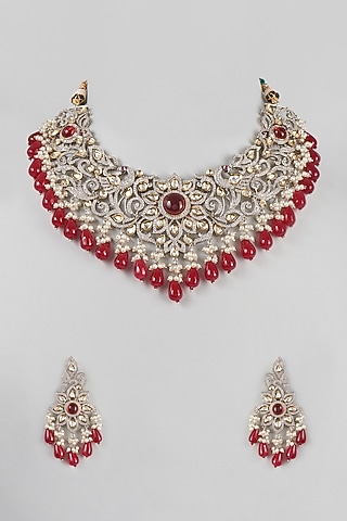 Two Tone Finish Filigree Necklace Set by Zarconn