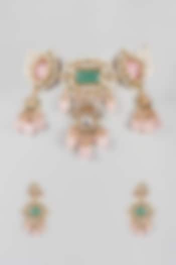 Gold Finish Kundan Choker Necklace Set by Zarconn