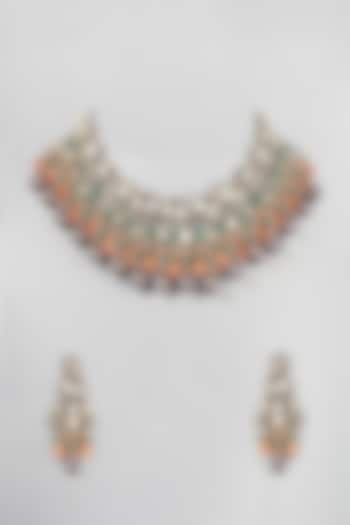 Two Tone Finish Beaded Necklace Set by Zarconn