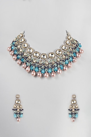 Two Tone Finish Kundan Polki Necklace Set by Zarconn