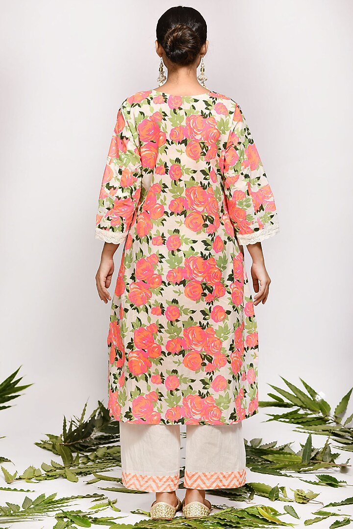 Fluorescent Pink Screen Printed Kurta Set by Zumaira The Label at Pernia's Pop Up Shop