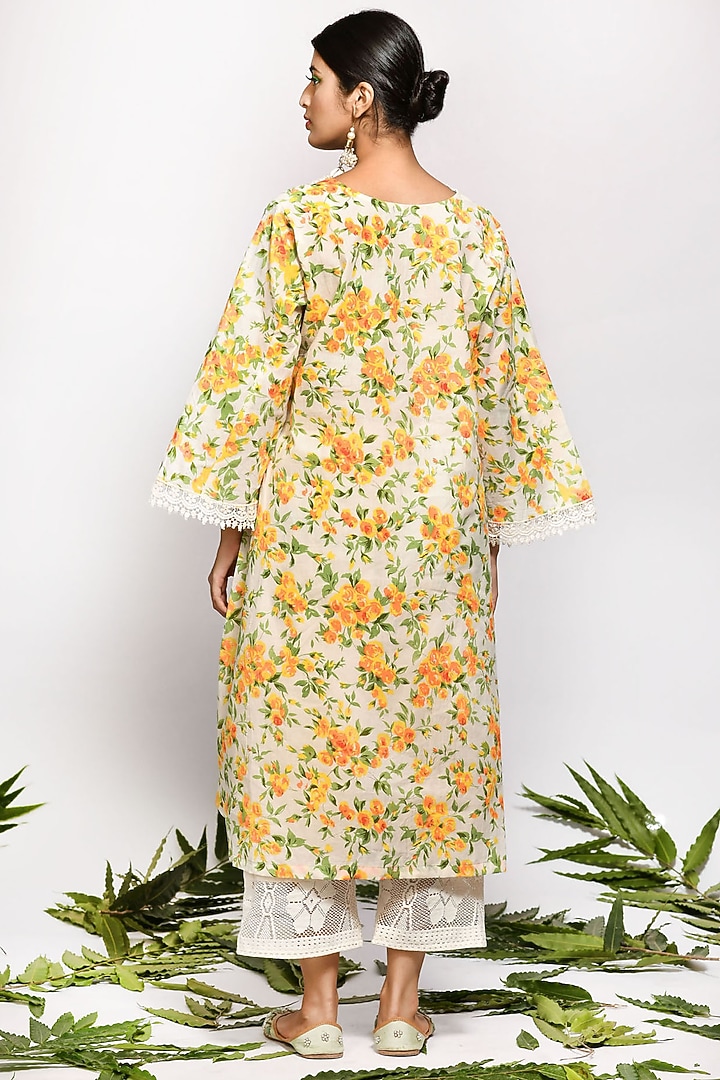 Bright Yellow Floral Printed Kurta Set by Zumaira The Label at Pernia's Pop Up Shop