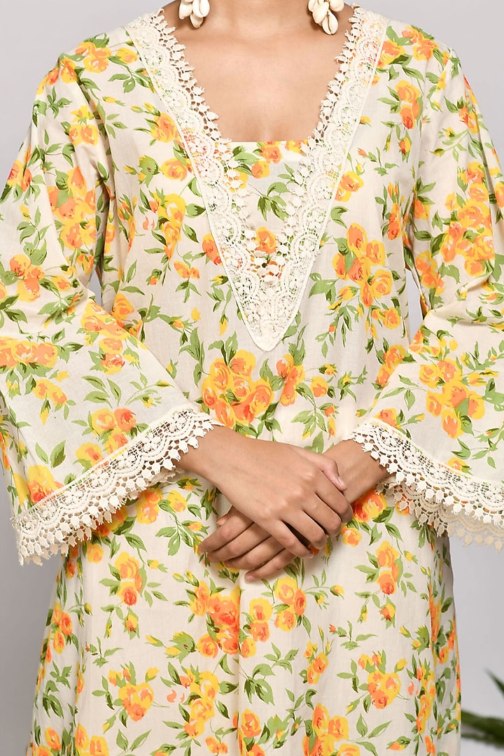 Bright Yellow Floral Printed Kurta Set by Zumaira The Label at Pernia's Pop Up Shop