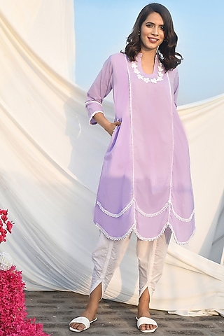Lilac Cotton A-Line Kurta Set by Zumaira The Label