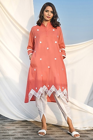Rust Cotton A-Line Kurta Set by Zumaira The Label