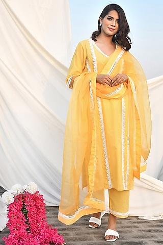 Yellow Cotton Kurta Set by Zumaira The Label