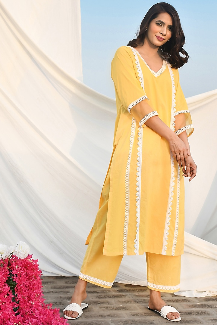 Yellow Cotton Kurta Set by Zumaira The Label at Pernia's Pop Up Shop