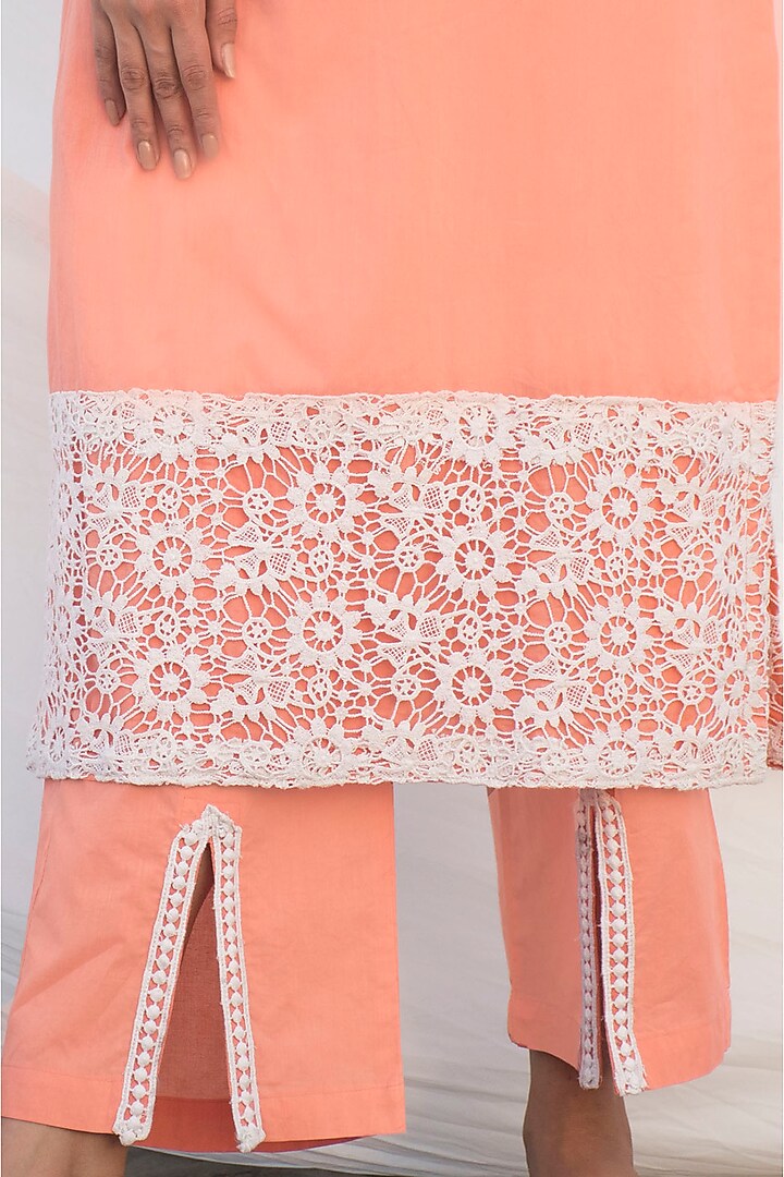 Peach Cotton Kurta Set by Zumaira The Label at Pernia's Pop Up Shop