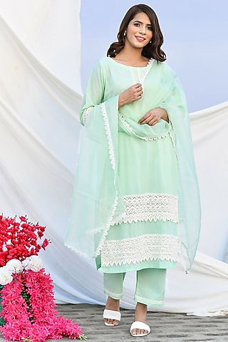 Mint Green Cotton Kurta Set by Zumaira The Label