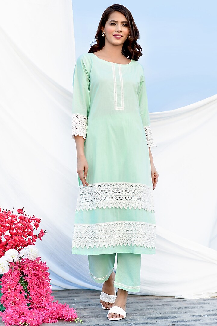 Mint Green Cotton Kurta Set by Zumaira The Label at Pernia's Pop Up Shop