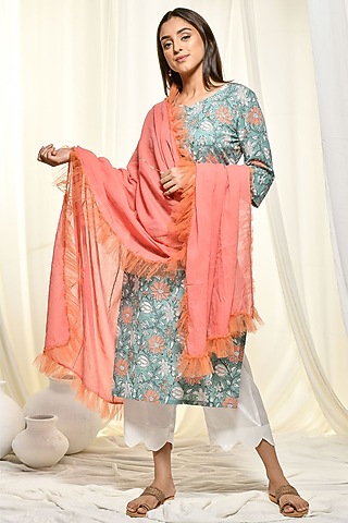 Teal Green Printed Kurta Set by Zumaira The Label