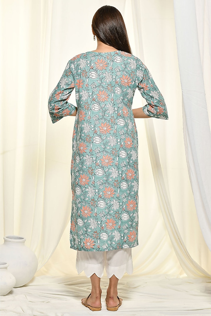 Teal Green Printed Kurta Set by Zumaira The Label at Pernia's Pop Up Shop
