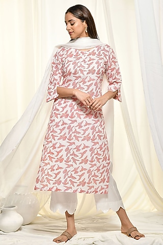 White Printed Kurta Set by Zumaira The Label