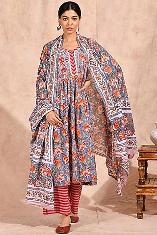 Multi-Coloured Printed Kurta Set by Zumaira The Label