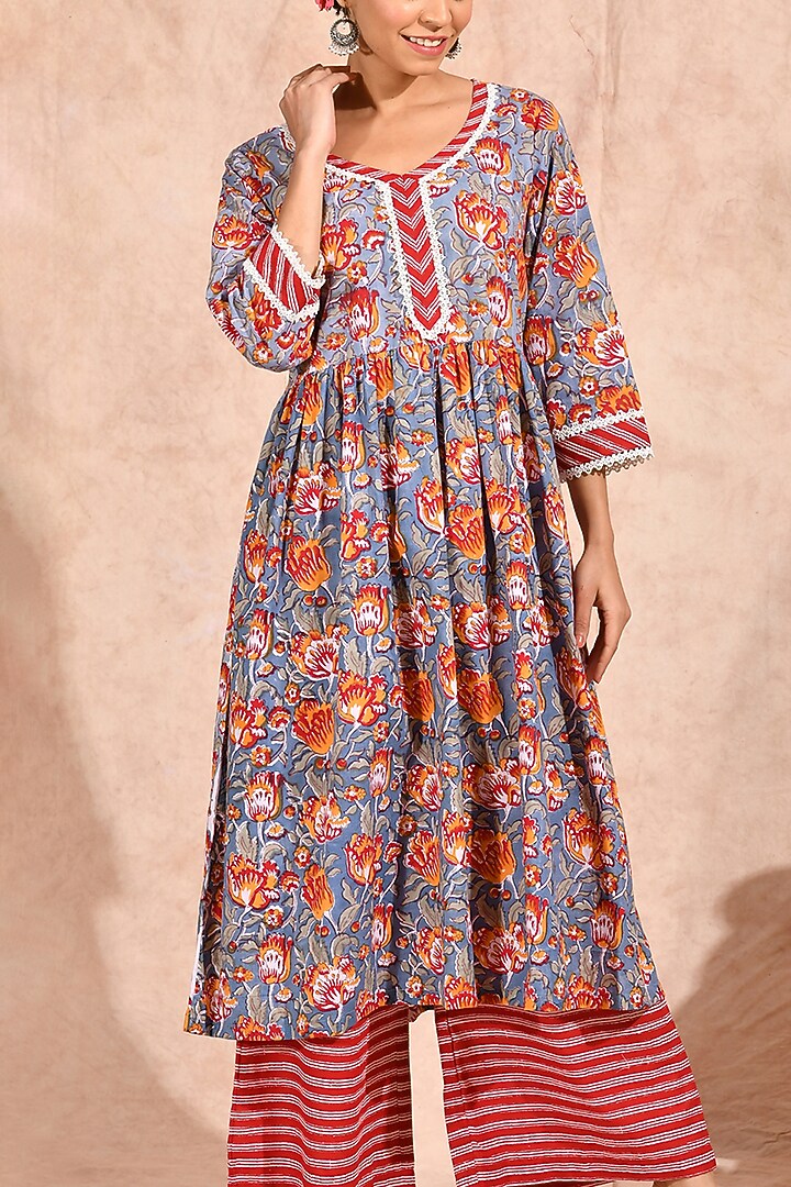 Multi-Coloured Printed Kurta Set by Zumaira The Label at Pernia's Pop Up Shop