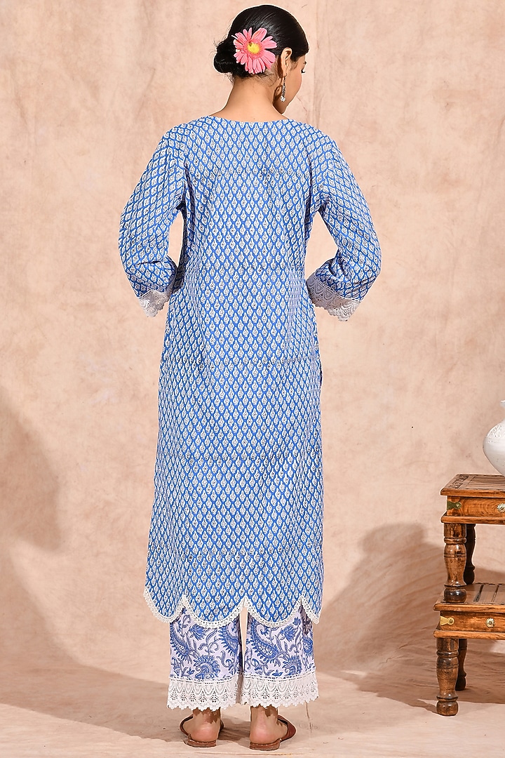 Blue Printed Kurta Set by Zumaira The Label at Pernia's Pop Up Shop