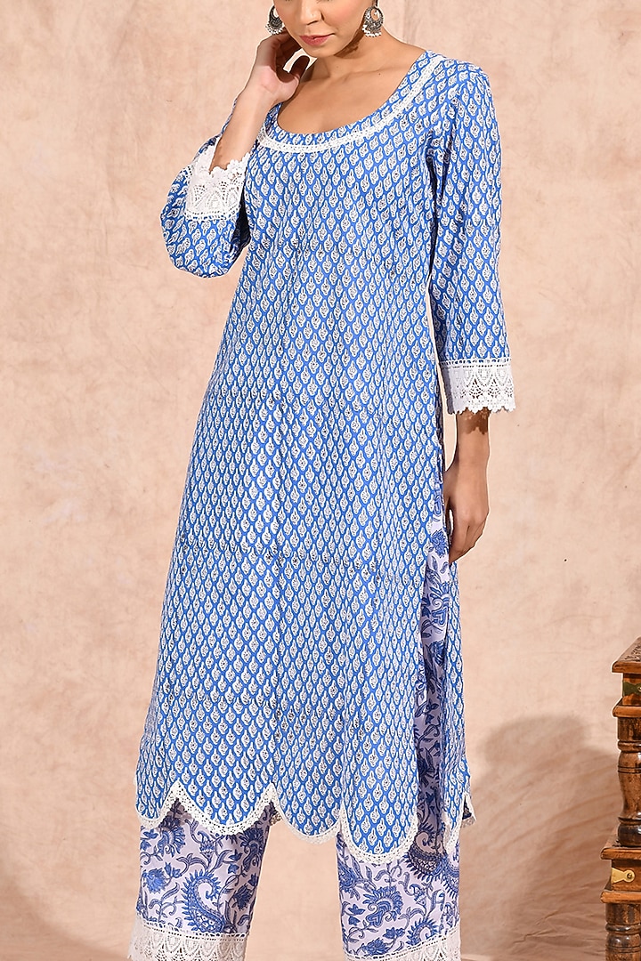 Blue Printed Kurta Set by Zumaira The Label at Pernia's Pop Up Shop