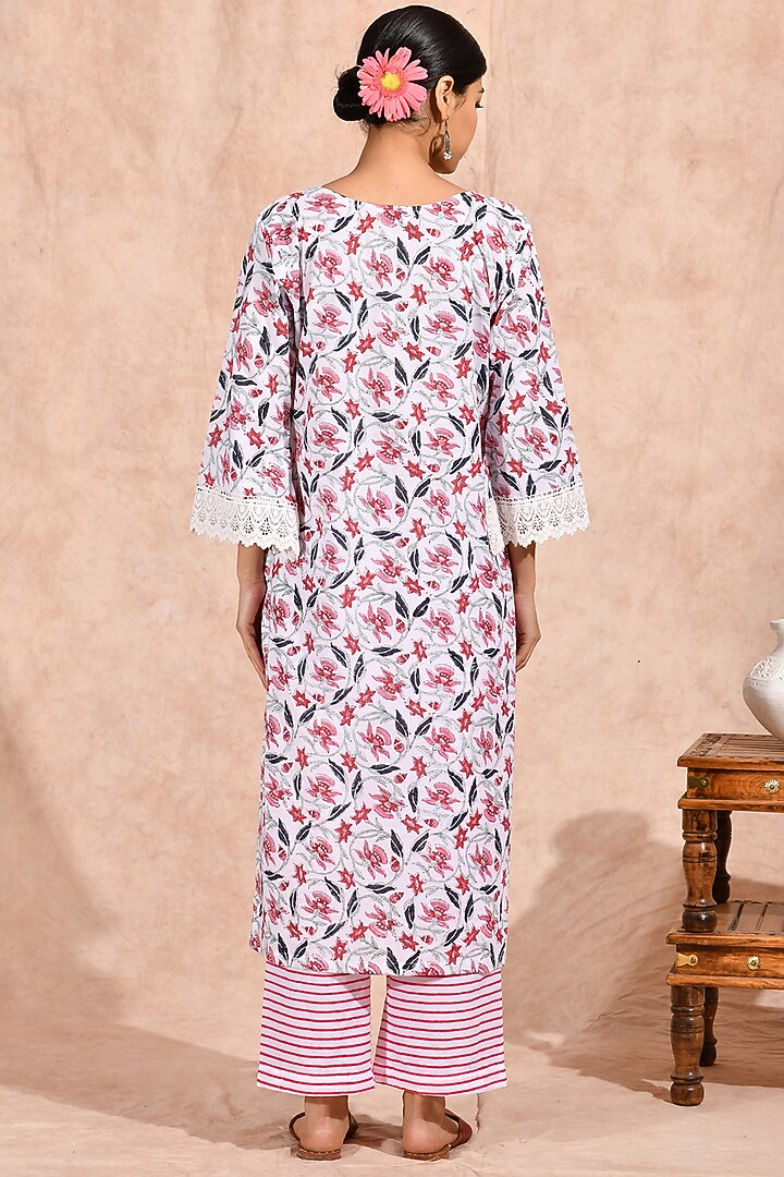 White Cotton Printed Kurta Set by Zumaira The Label at Pernia's Pop Up Shop