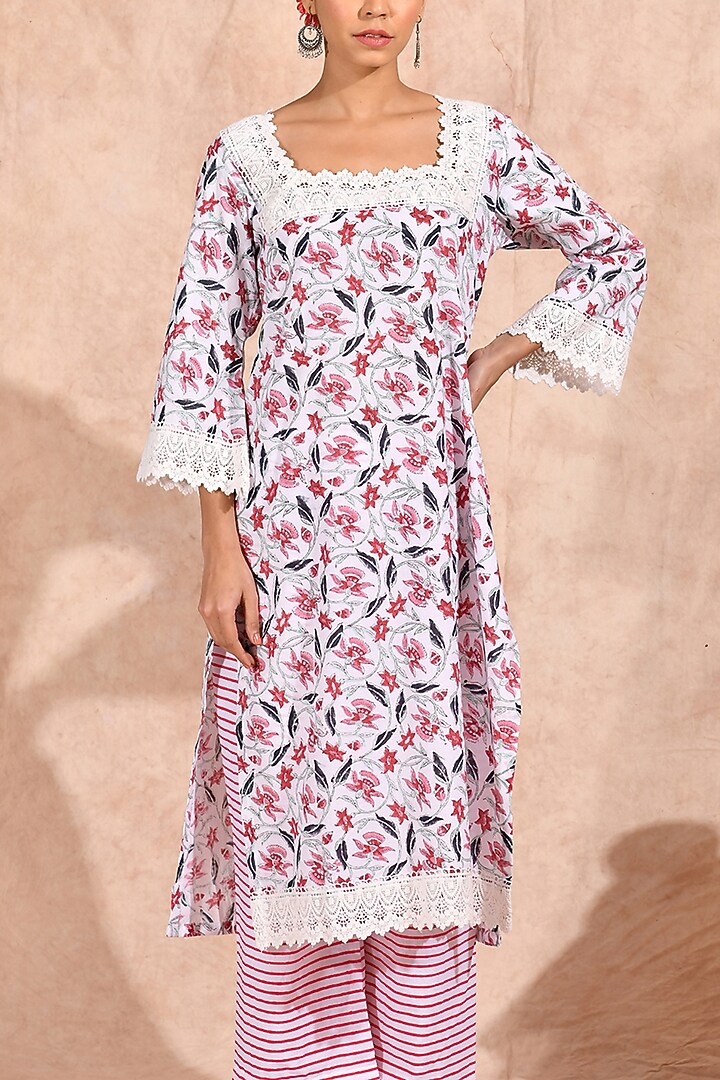 White Cotton Printed Kurta Set by Zumaira The Label at Pernia's Pop Up Shop