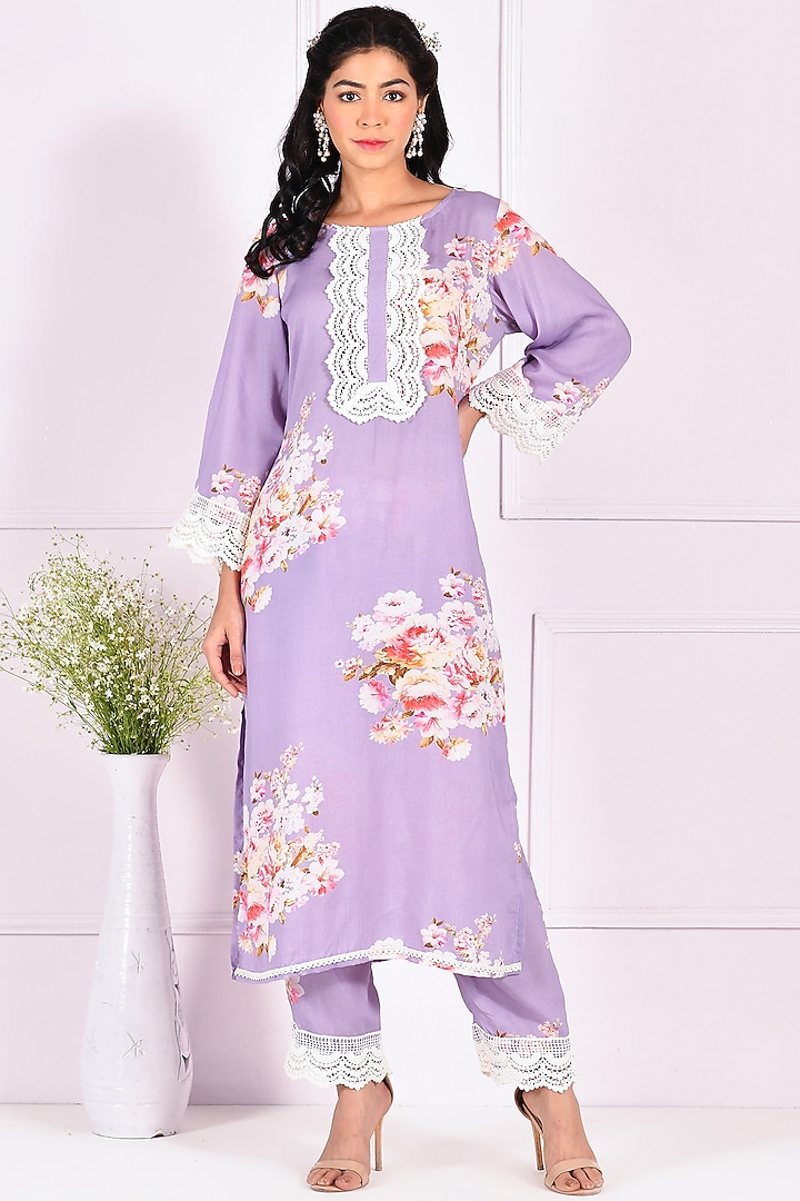 Lilac Modal Floral Digital Printed Co-Ord Set by Zumaira The Label at Pernia's Pop Up Shop