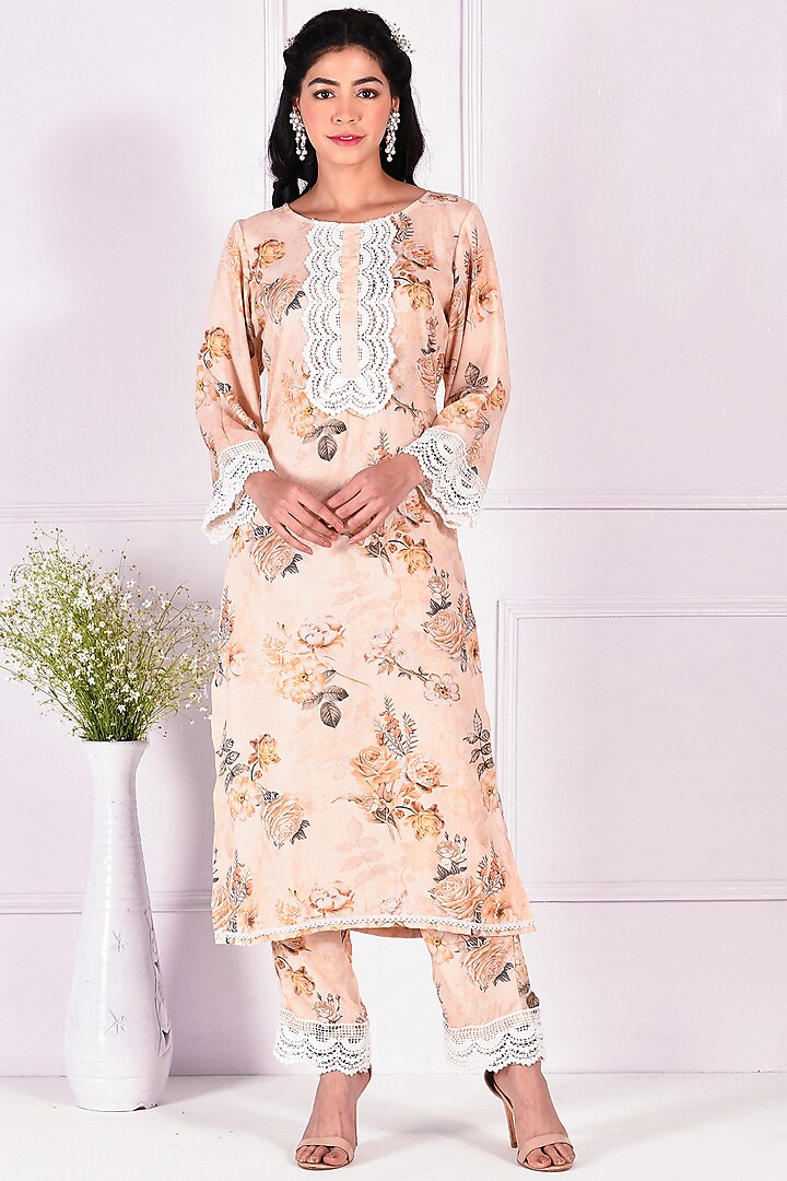 Cream Modal Floral Digital Printed Co-Ord Set by Zumaira The Label at Pernia's Pop Up Shop