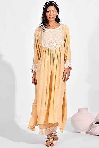Lemon Cotton Crepe Kurta Set by Zumaira The Label