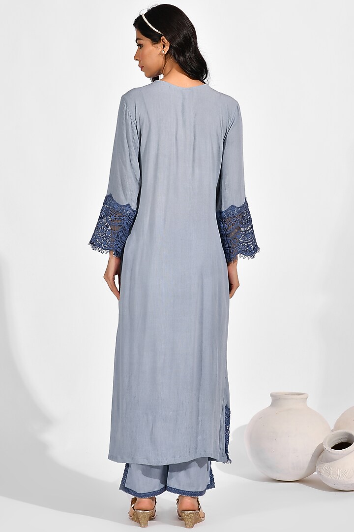 Grey Cotton Crepe Kurta Set by Zumaira The Label at Pernia's Pop Up Shop