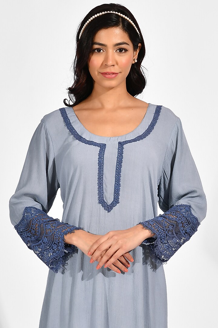 Grey Cotton Crepe Kurta Set by Zumaira The Label at Pernia's Pop Up Shop