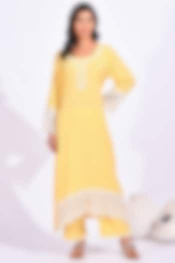 Yellow Cotton Crepe Kurta Set by Zumaira The Label