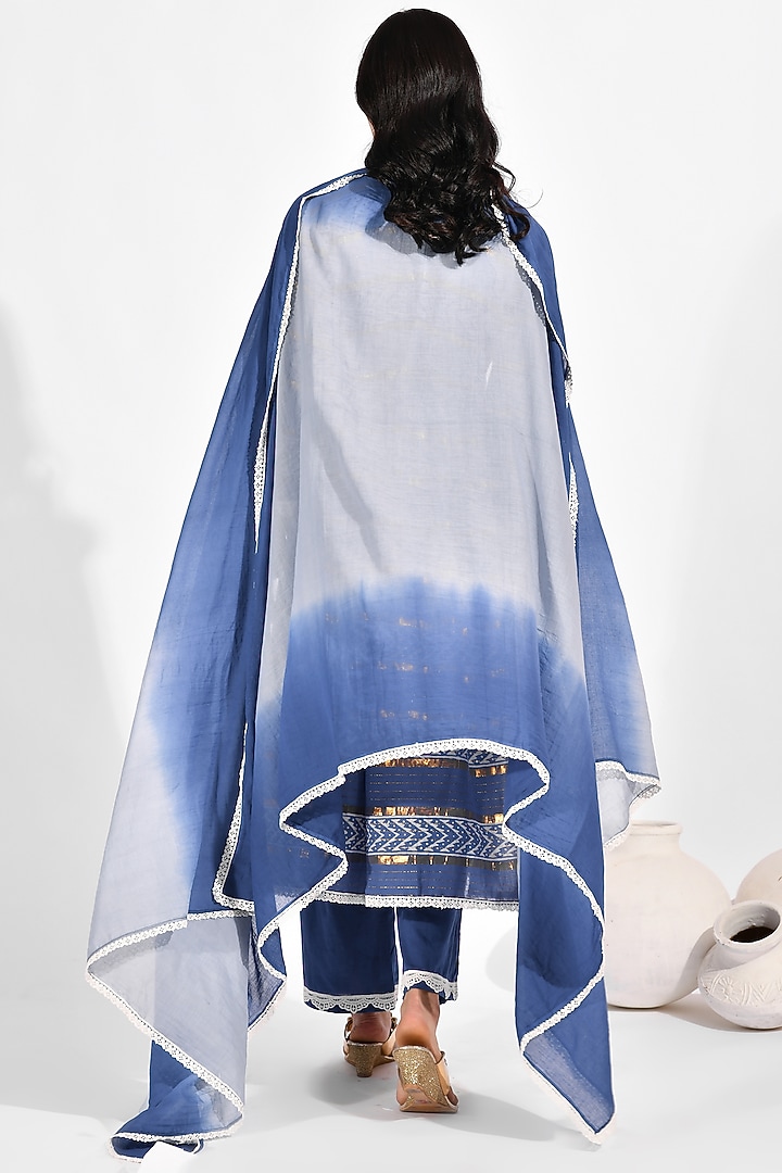 Blue Printed Anarkali Set by Zumaira The Label at Pernia's Pop Up Shop