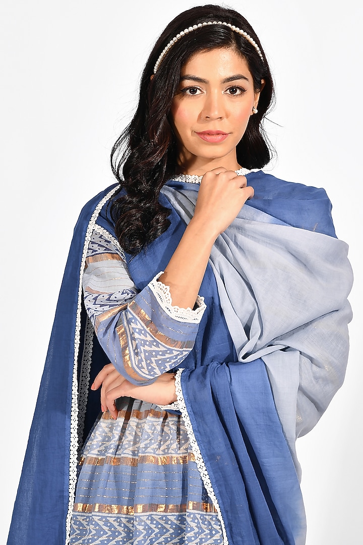 Blue Printed Anarkali Set by Zumaira The Label at Pernia's Pop Up Shop