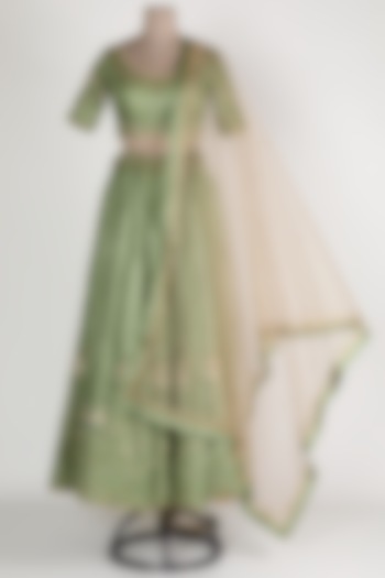Olive Green Embroidered Lehenga Set by Zuri